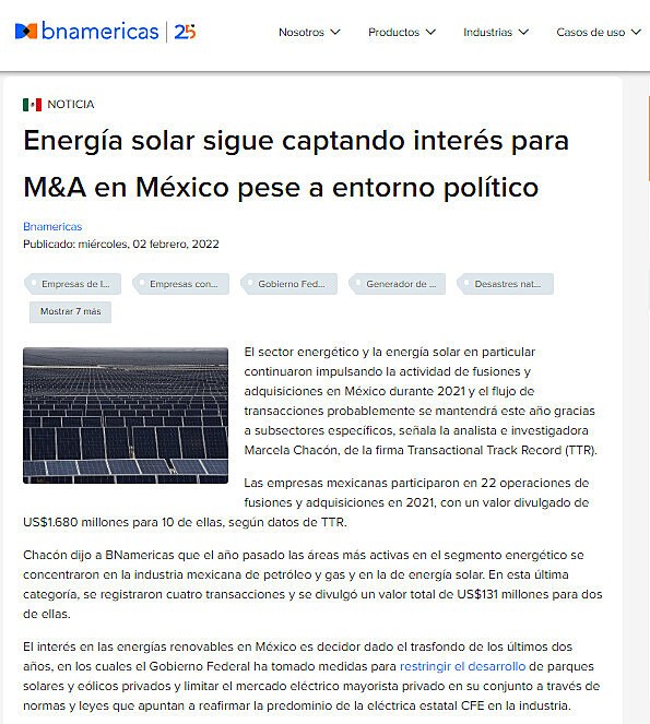 Energa solar sigue captando inters para M&A en Mxico pese a entorno poltico